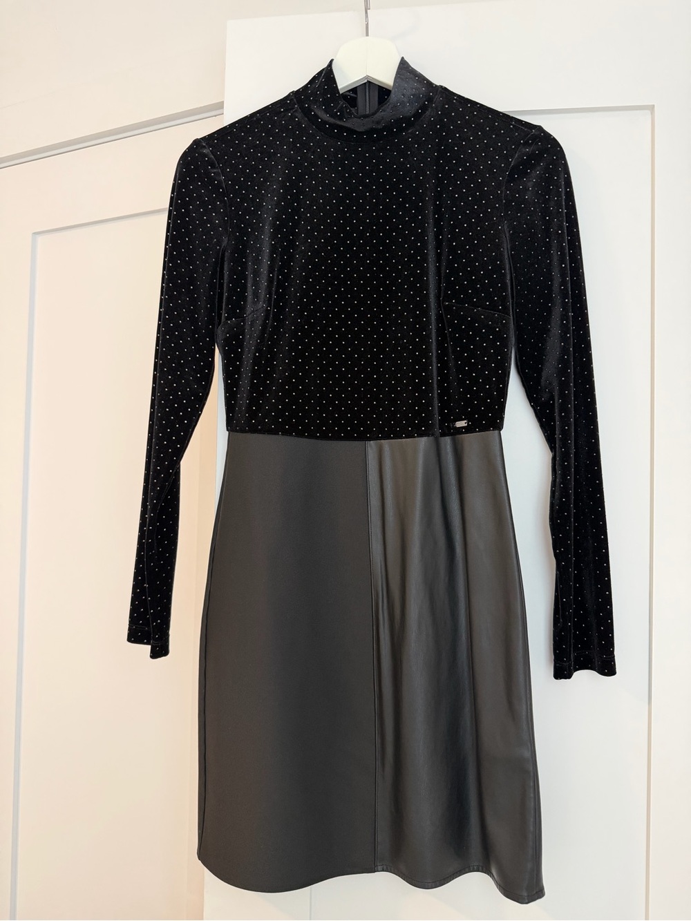 Armani Exchange Black Velvet Studded Top Long-Sleeve Dress